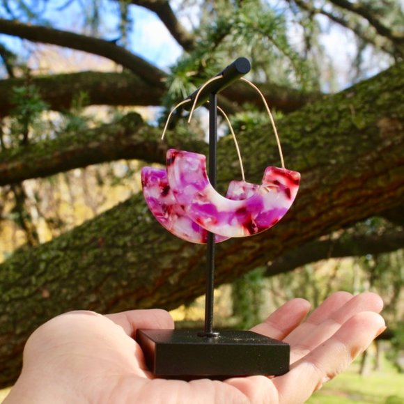 Baublebar Pink White Resin Drop Hoop Earrings - Picture 10 of 12